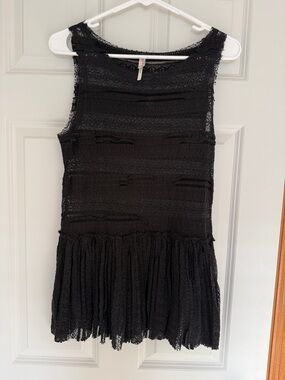 Free People Black Lace Peplum Tank Top